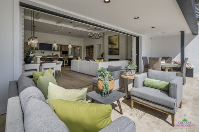 Custom backyard design with seamless indoor/outdoor design.